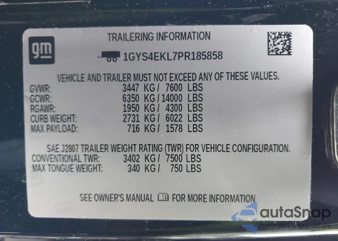 2023 Cadillac Escalade 4Wd Sport из США, поврежденный, VIN 1GYS4EKL7PR185858